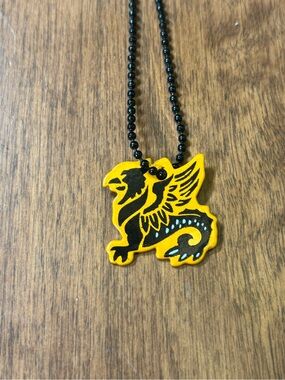 Source Unknown Yellow and Black Dragon Pendant Necklace